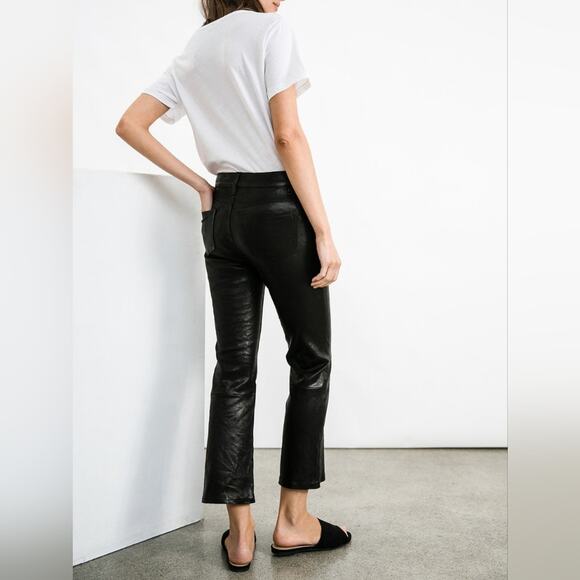 J Brand Selena Mid-Rise Crop Bootcut Lamb Leather Black 28 - Picture 2 of 12
